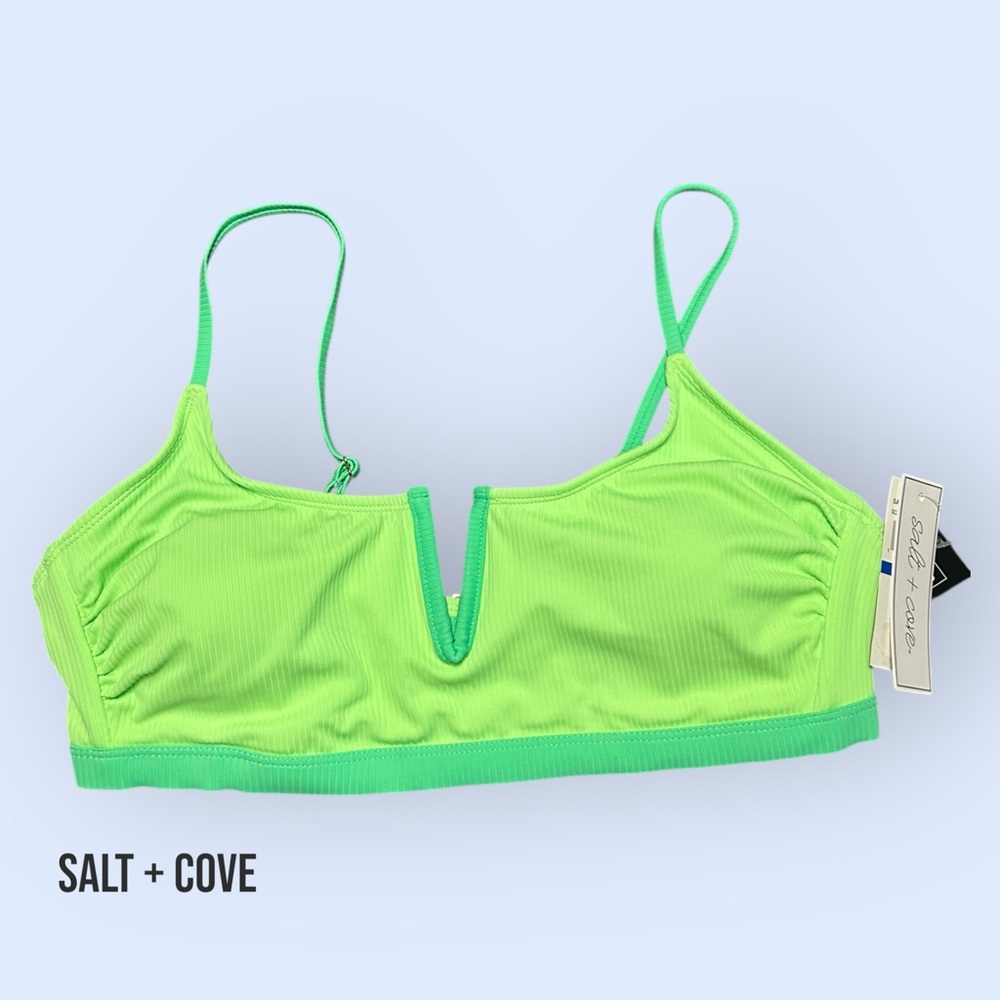 Neon Green Ribbed Bikini Top - Size XL